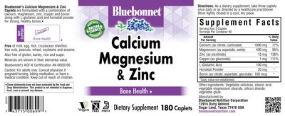 BlueBonnet Calcium Magnesium Zinc Caplets, 180 Count