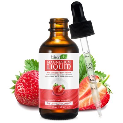 Magnesium Glycinate Liquid Drops - Liquid Magnesiums Complex Supplement to Support Stress Relief, Night, Heart Health, Nerves and Muscles - Strawberry Flavor (60ml)