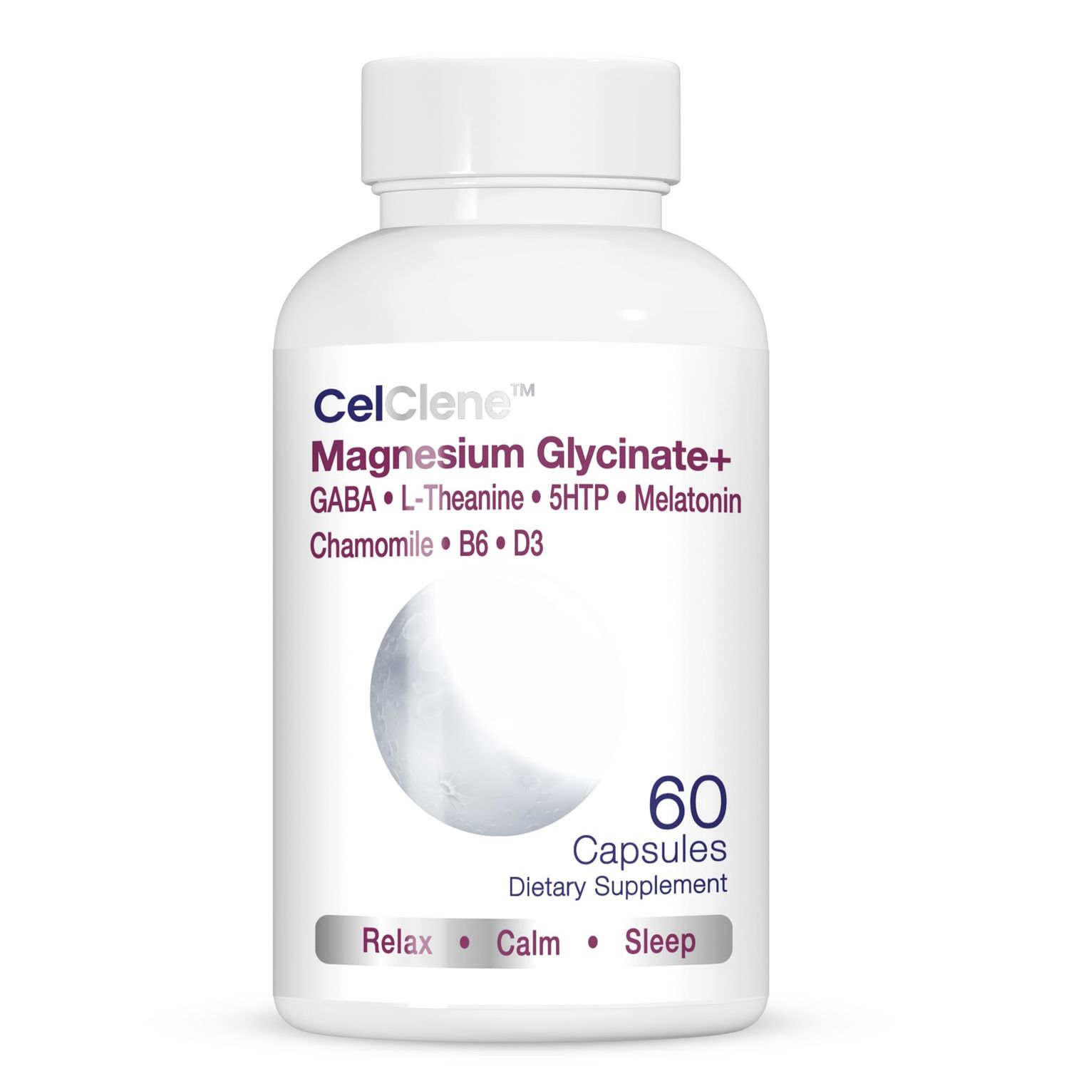 CelClene Magnesium Glycinate Supports Stress Relief, Sleep, Heart Health, Nerves, Muscles, and Metabolism with Magnesium Glycinate, GABA, L-Theanine, 5-HTP, Melatonin, Vitamin B6, and Vitamin D3