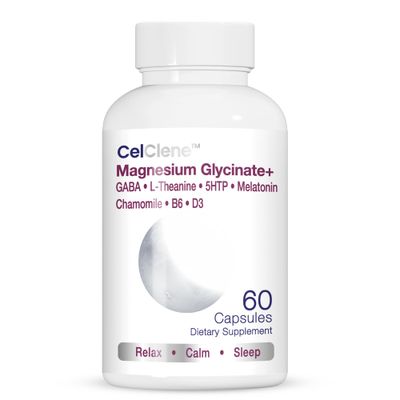 CelClene Magnesium Glycinate Supports Stress Relief, Sleep, Heart Health, Nerves, Muscles, and Metabolism with Magnesium Glycinate, GABA, L-Theanine, 5-HTP, Melatonin, Vitamin B6, and Vitamin D3