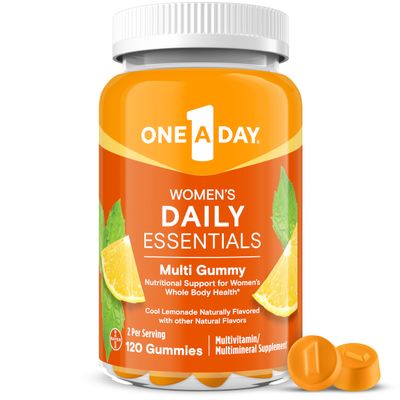 One A Day Women s Daily Essentials Multivitamin Gummies, Multivitamin for Women, Zinc, Immune Support, Cool Lemonade Naturally Flavored, 120 Gummies