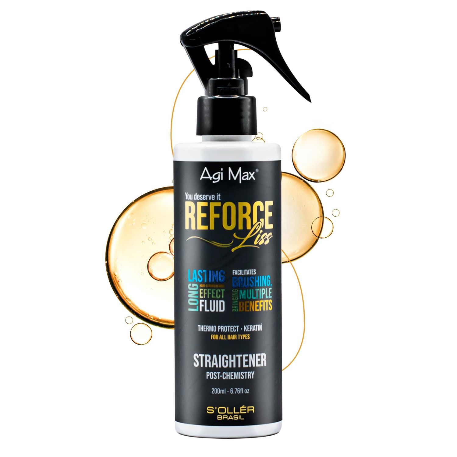 S&#39;OLL R Brazilian Keratin Leave-in Spray - Frizz Control Heat Protection for Damaged, Color-Treated Hair - Strengthens Smooths for Salon-Quality Results - 6.8 Fl Oz