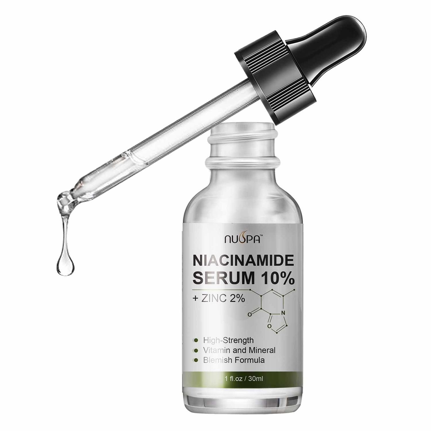 NUSPA Niacinamide Serum 10 Plus Zinc 2 for Face Skin Care Vitamin B3 Facial Serum with Hyaluronic Acid for Dry Skin and Pore SkinTreatment,Multi-Use For Face,Neck,Hand