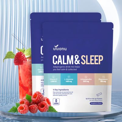 Calm Sleep Powdered Drink Mix Raspberry L Theanine Ksm-66 Ashwagandha Magnesium Glycinate Vitamin D 3 Supplements for Relaxation Focus No Sugar Non GMO