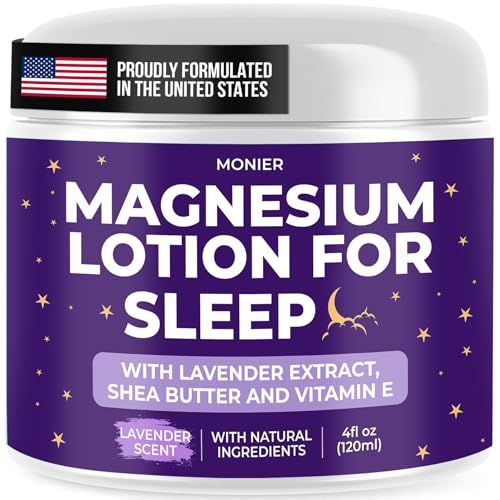 MONIER Magnesium Lotion for Sleep - Apply to Legs, Arms or Chest - Relaxing Magnesium Cream with Lavender, Shea Butter, Aloe Vera - 100 Natural Ingredients - Safe for Kids (4 oz, Lavender)