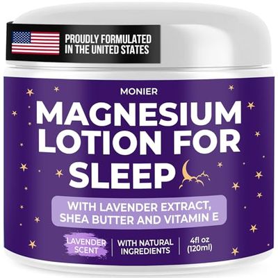 MONIER Magnesium Lotion for Sleep - Apply to Legs, Arms or Chest - Relaxing Magnesium Cream with Lavender, Shea Butter, Aloe Vera - 100 Natural Ingredients - Safe for Kids (4 oz, Lavender)