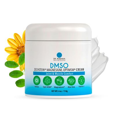 Dr. Robaina DMSO Cream - 99.9 Pure Pharmaceutical Grade Skin Relief Formula with Zechstein Magnesium, Arnica, Aloe Vera, Vitamin E Muscle Joint Comfort 4 oz Made in USA