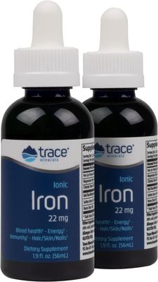 Trace Minerals Ionic Iron, 22mg - Energy Support Supplement with Magnesium Iron - Aid Brain Health Immune System Function - Gluten-Free Liquid Supplement - 1.9 fl oz (2 Pack) (92 Servings)