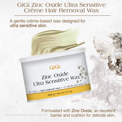 GiGi Zinc Oxide Hair Removal Wax for Ultra-Sensitive Skin, Gentle Formula for Face Body, Soft Wax for Delicate Skin, 13 oz, 1 Pack