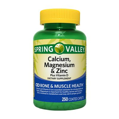 Spring Valley Calcium, Magnesium Zinc Plus Vitamin D3 Coated Caplets, 250 Count (Pack of 1)