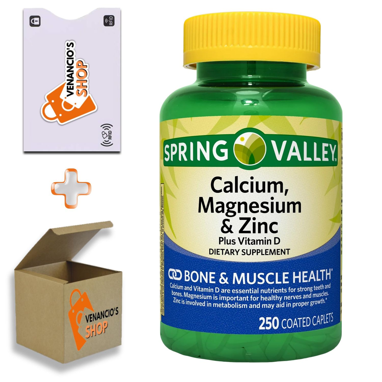 Spring Valley Calcium, Magnesium Zinc Plus Vitamin D3 Coated Caplets, 250 Count (Pack of 1)