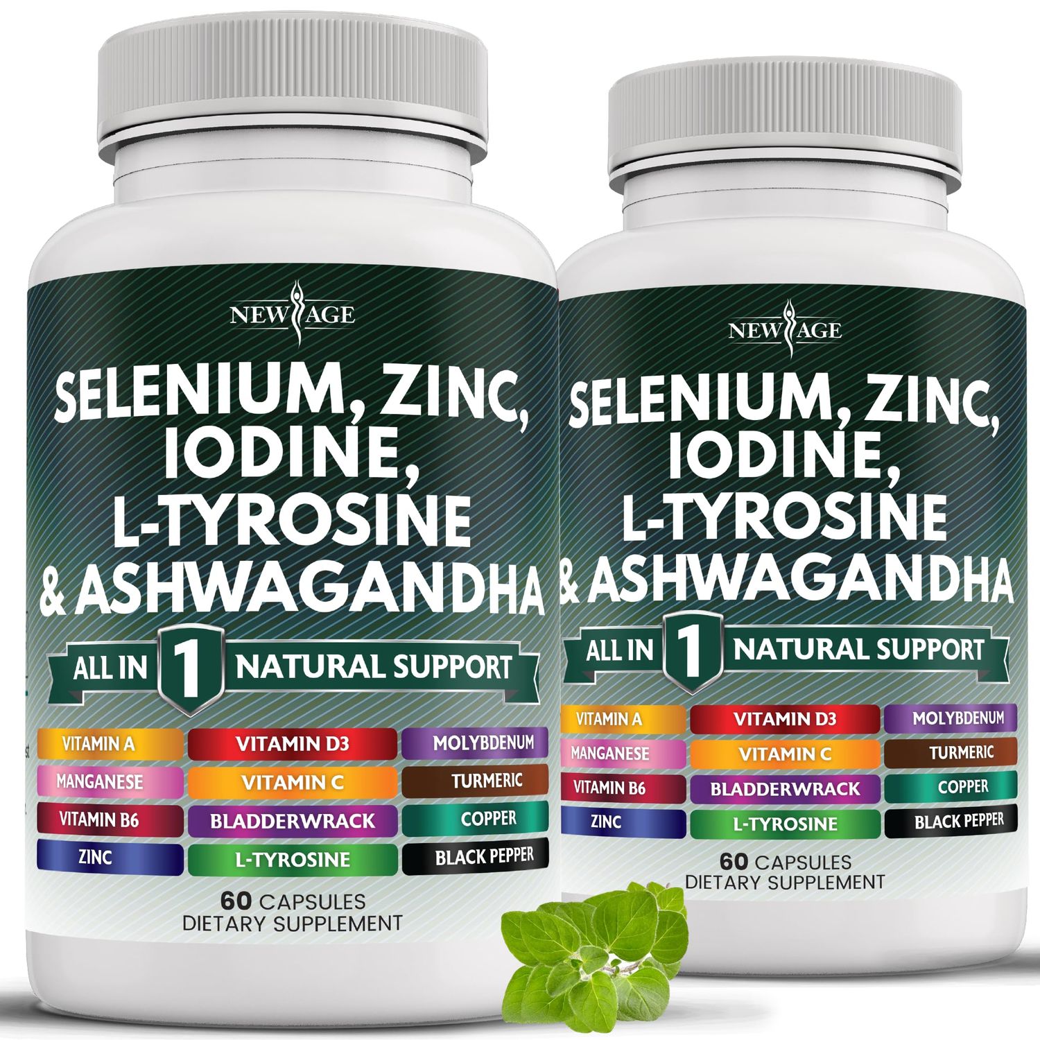 NEW AGE Selenium, Zinc, Iodine, L Tyrosine, Ashwagandha - Supplement for Women and Men with Bladderwrack, Turmeric, Silica Kelp, Schisandra - 120 Count