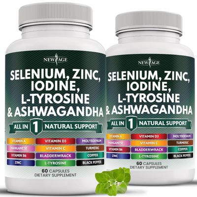 NEW AGE Selenium, Zinc, Iodine, L Tyrosine, Ashwagandha - Supplement for Women and Men with Bladderwrack, Turmeric, Silica Kelp, Schisandra - 120 Count