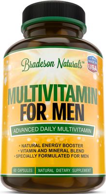 Bradeson Naturals Men&#39;s Multivitamin Supplement for Energy, Focus and Performance. Mens Vitamins A, C, D, E B12, Zinc, Calcium, Magnesium More. Multi Vitamin 60 Capsules Made in The USA