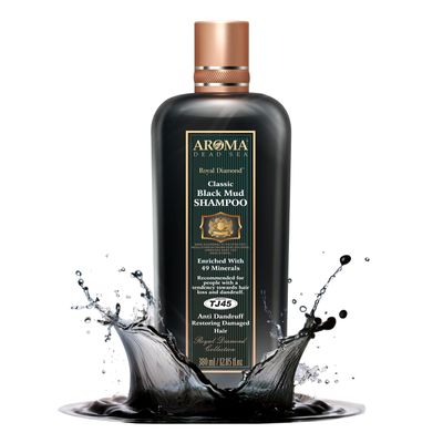 Aroma Dead Sea Black Mud Shampoo - Fights Dandruff, Thinning Hair, Weak Roots Itchy Scalp. Prevents Hair Loss Encourages Growth. Ideal for Damaged Hair (12.85 fl.oz)
