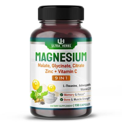 Tripple Magnesium Complex, with Magnesium Malate, Glycinate, Citrate - High Absorption Magnesium Supplement for Sleep Quality, Nerve Muscle Relaxation 150 Capsules