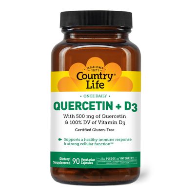 Country Life Quercetin 500mg Capsules with Vitamin D3 800 IU - Immune Support Supplement for Adults - Daily Immune Boosters - Quercetin Immune System Boost, 90 Capsules