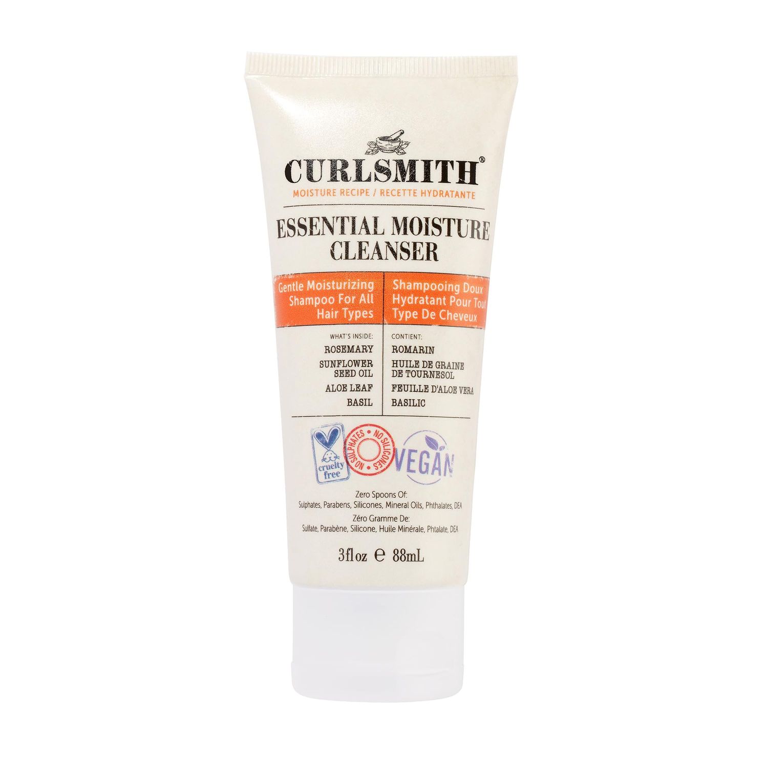 CURLSMITH - Essential Moisture Cleanser, Gentle Nourishing Shampoo for Wavy, Curly and Coily Hair, Vegan (88ml2oz) Trial or Travel Size