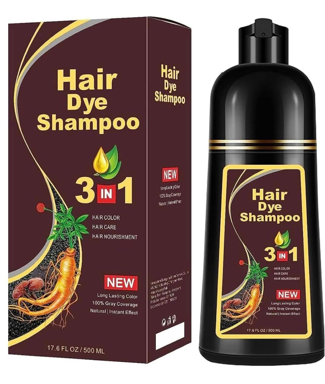 DiMilano Black, Dark Brown Chestrnut Brown Hair Dye Shampoo for Gray Hair, Herbal Ingredients Shampoo 3 in 1 Unisex, Grey Coverage Shampoo 500Ml or 17.6 fl. Oz. (Chestnut Brown)