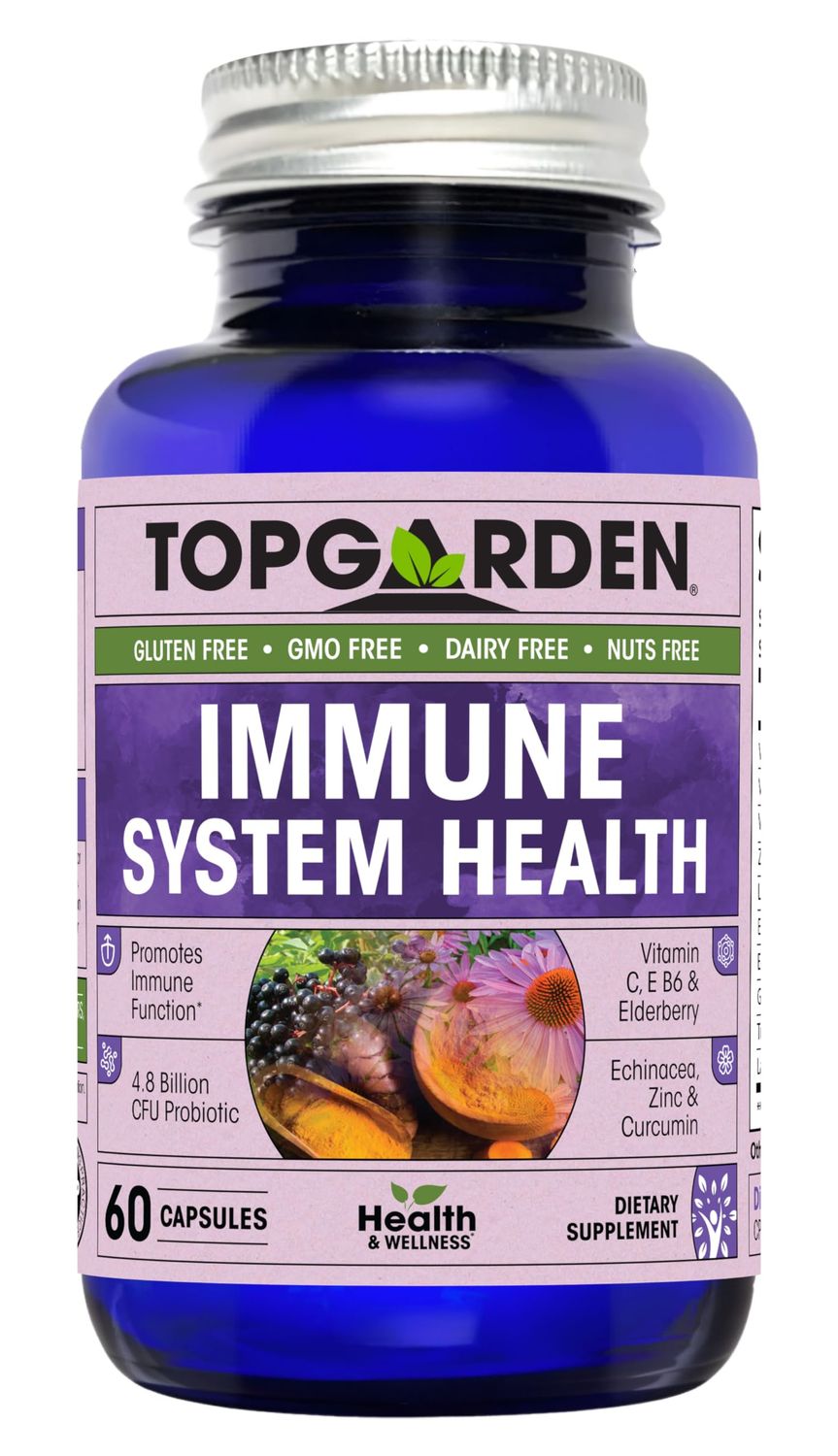 TOPGARDEN Immune System Health - Sambucus Elderberry, Vitamin C, Echinacea, Turmeric Curcumin, Garlic, Zinc More for Adult&#39;s Wellness Support. Boost Your Body and Mind!