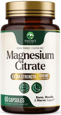 Magnesium Citrate Extra Strength 1000 mg - High Absorption Magnesium Supplement for Muscle, Bone, Nerve Heart Health Support, Magnesio Vitamin Pills, Non-GMO, Nature&#39;s Premium Formula - 60 Capsules