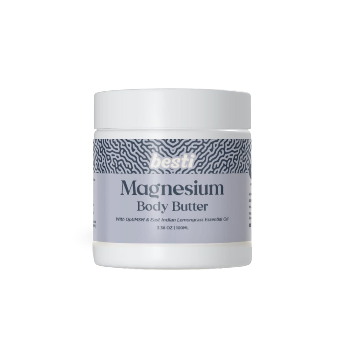 Besti Magnesium Body Butter with 35 Magnesium, Shea Butter Sweet Almond Oil, Naturally Scented with Lemongrass Essential Oil, Fast-Absorbing, Deeply Nourishing, for Soft, Hydrated Skin - 3.8 oz
