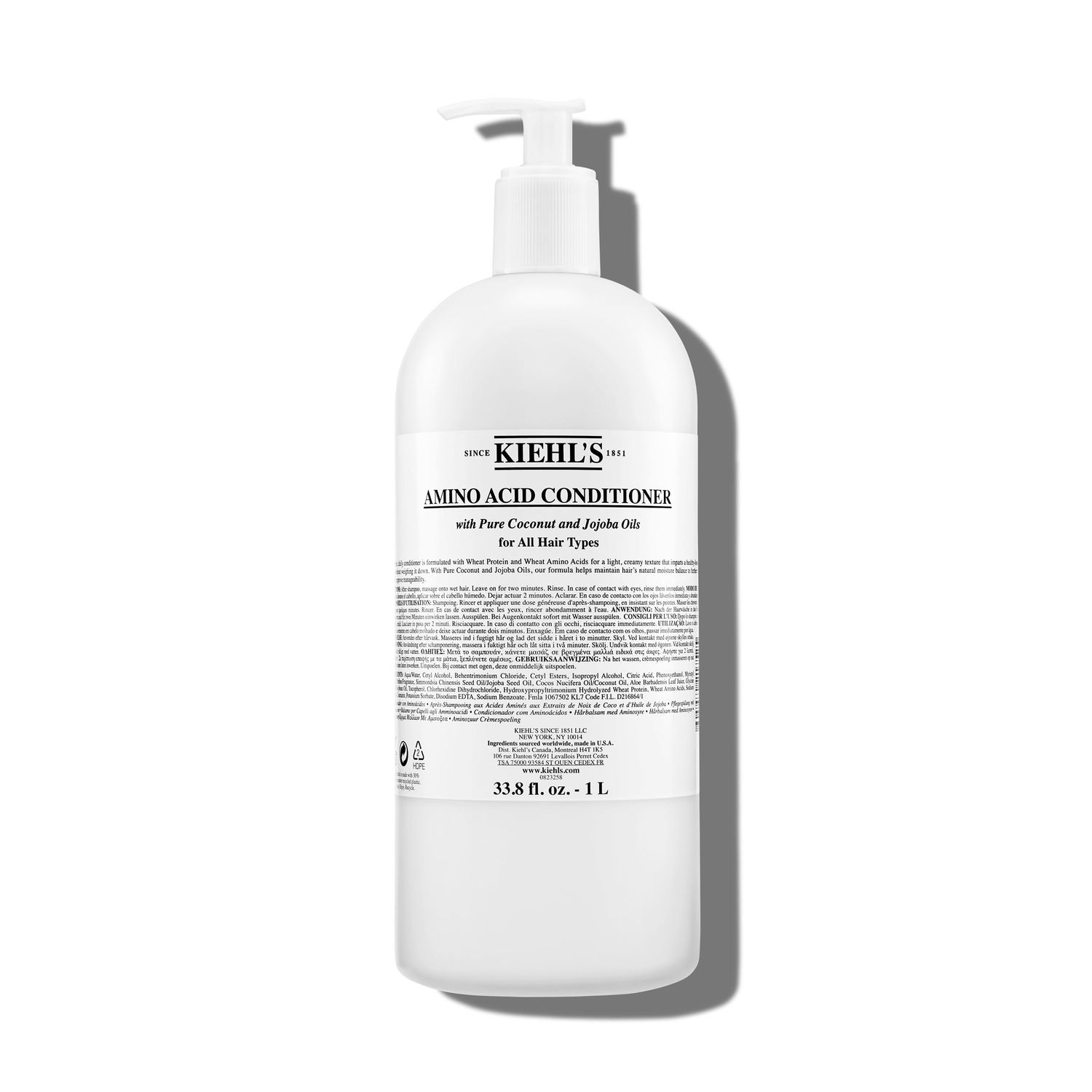 Kiehl&#39;s Amino Acid Conditioner, Strengthening and Moisturizing Hair Treatment, with Amino Acids, Jojoba and Coconut Oil to Improve Manageability and Added Shine - 33.8 fl oz 1 Liter Pump