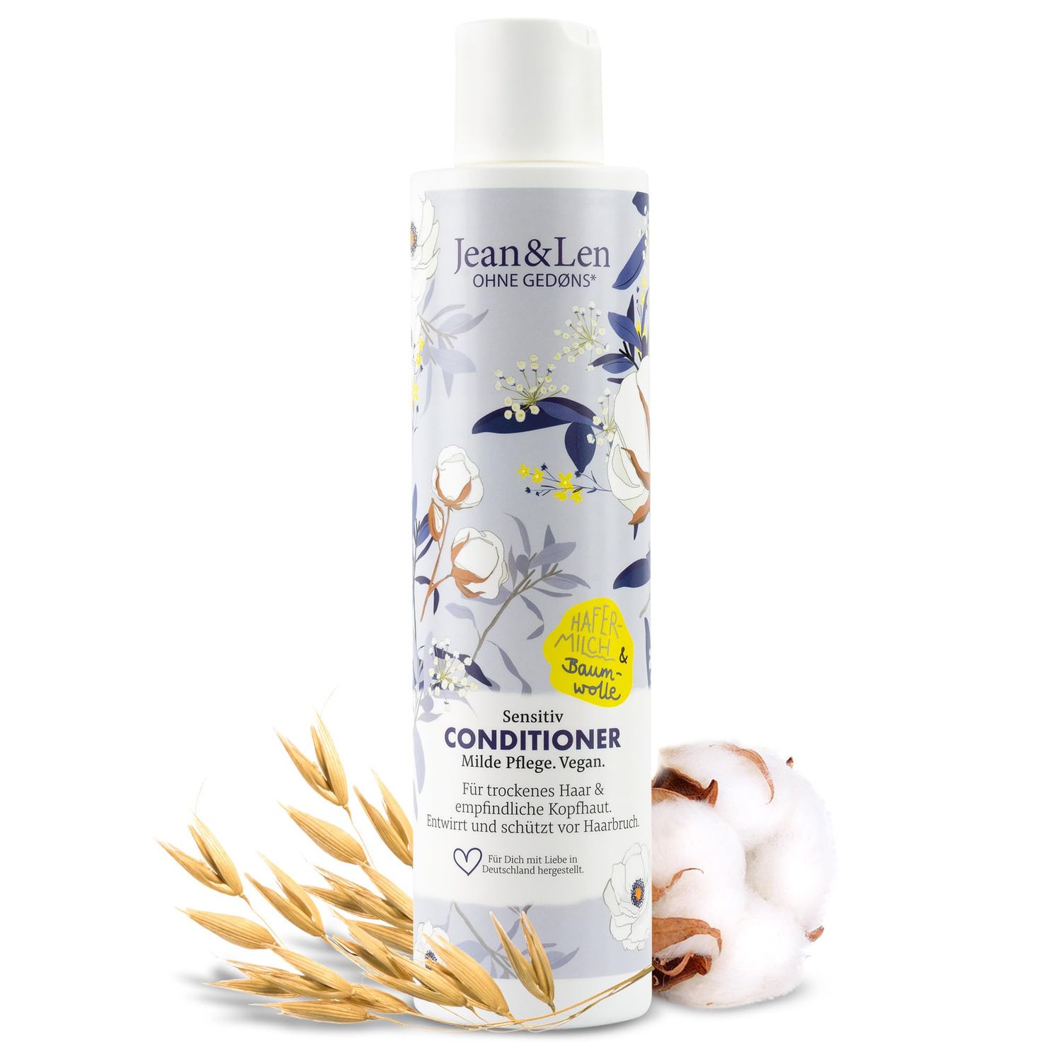 Jean Len Conditioner Sensitive Oat Milk Cotton, for dry hair and sensitive scalp, pampering and gentle care, without silicones and parabens, vegan, 10.14 Fl. Oz.