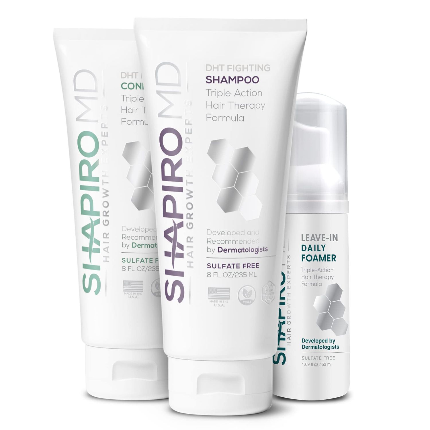 Shapiro MD Hair Growth Experts Natural Hair Kit for Thicker, Fuller, Healthier Looking Hair - Including Shampoo, Conditioner and Leave-In Daily Foam (2 Month)