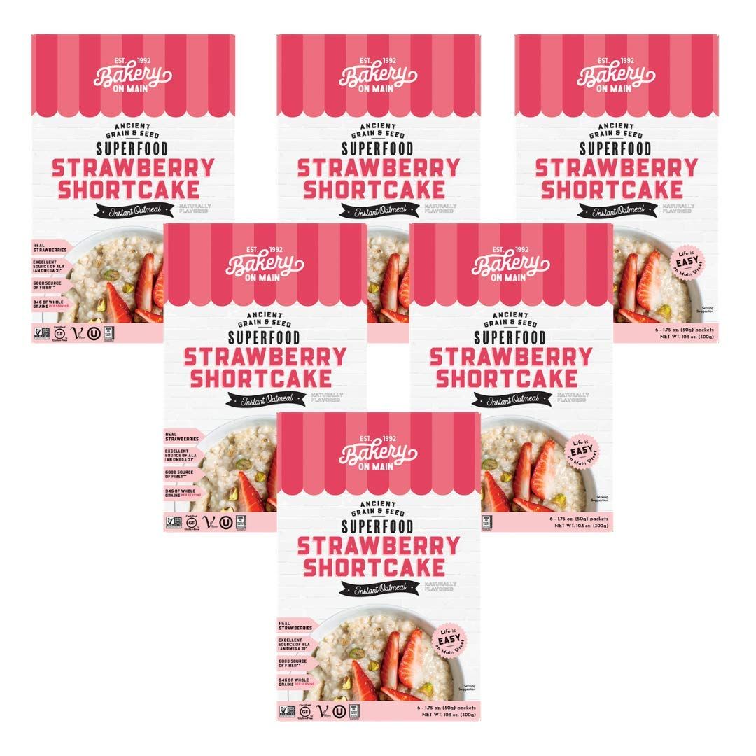 Bakery On Main, Gluten-Free Instant Oatmeal, Vegan Non GMO - Strawberry Shortcake, 10.5 oz (Pack of 6)