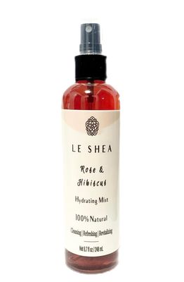 LE SHEA Hibiscus Rose Water Spray with Aloe Vera, Rose Oil, All Natural Hydrating Facial Mist, Refresh Moisturize Hair Beard Braid Dreadlock Loc Condition Skin Body Face Rosewater Leave In 8.7 oz