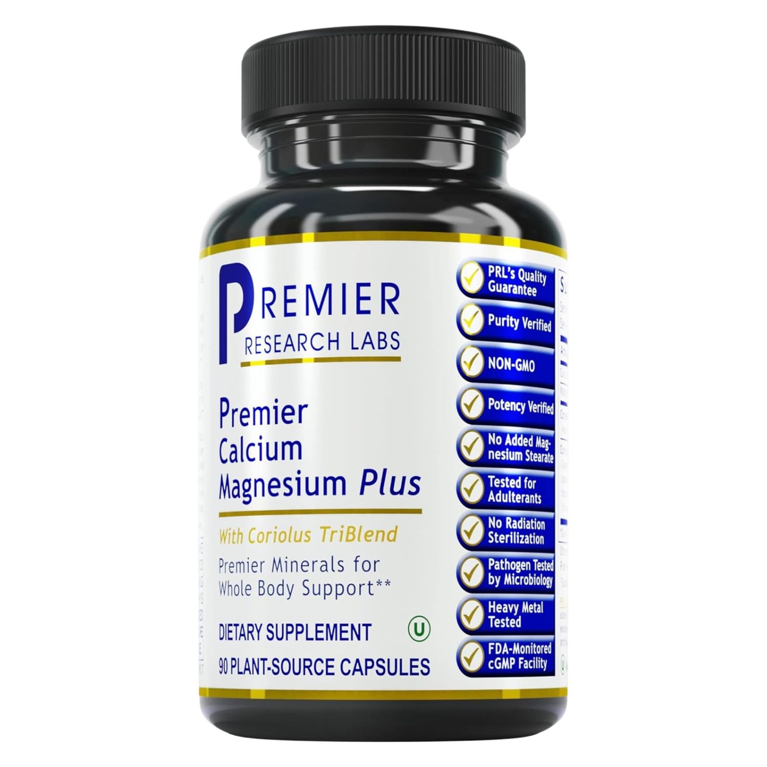 Premier Research Labs Calcium Magnesium Plus - Calcium Magnesium Supplement, Calcium Supplement for Bone Health, with Mushroom Complex - Reishi Lions Mane - 90 Vegetarian Capsules