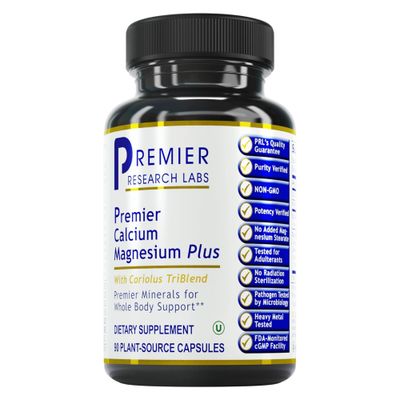 Premier Research Labs Calcium Magnesium Plus - Calcium Magnesium Supplement, Calcium Supplement for Bone Health, with Mushroom Complex - Reishi Lions Mane - 90 Vegetarian Capsules