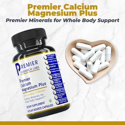 Premier Research Labs Calcium Magnesium Plus - Calcium Magnesium Supplement, Calcium Supplement for Bone Health, with Mushroom Complex - Reishi Lions Mane - 90 Vegetarian Capsules