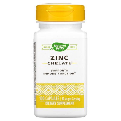 Askshy Nature&#39;s Way Zinc Chelate 30 Mg Potency Enhanced Absorption 100 Capsules, 100 Count
