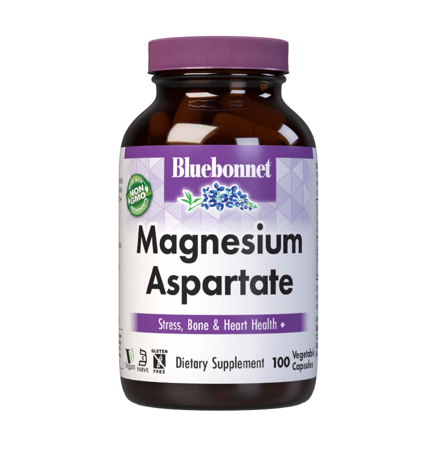 Bluebonnet Nutrition Magnesium 400 mg Chelated Magnesium Aspartate Daily Mineral, Heart Bone Support Supplement for Men Women Vegan, Non-GMO - 100 Vegetable Capsules