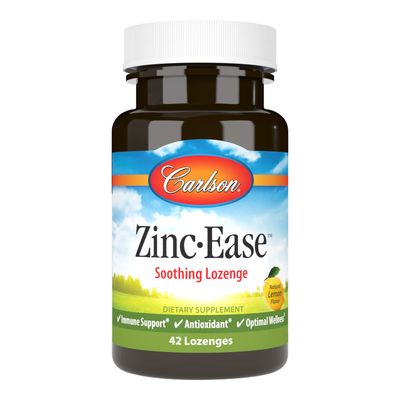 Carlson - Zinc-Ease, Soothing Lozenge, Immune Support Optimal Wellness, Antioxidant, Lemon, 42 Lozenges