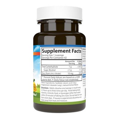 Carlson - Zinc-Ease, Soothing Lozenge, Immune Support Optimal Wellness, Antioxidant, Lemon, 42 Lozenges