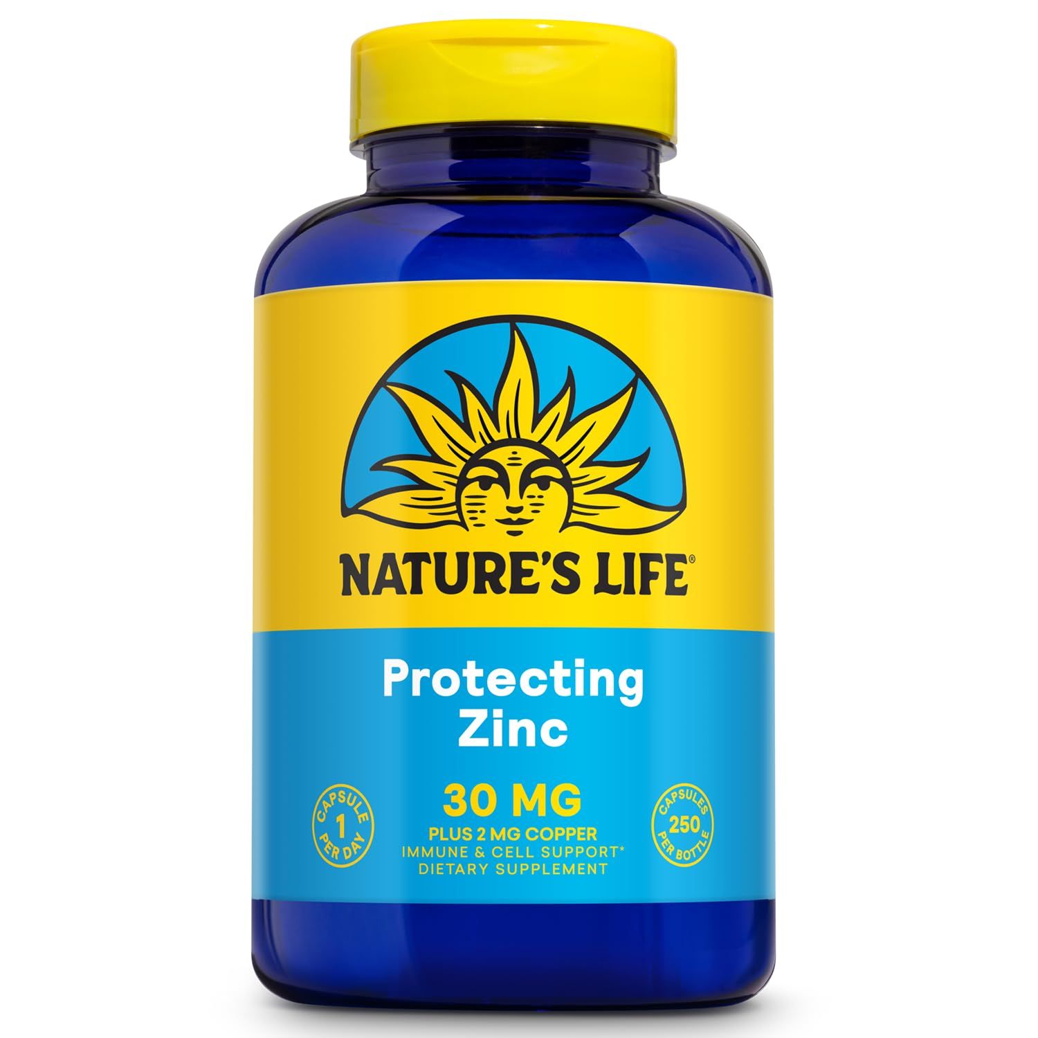 Nature&#39;s Life Zinc Picolinate 30mg Plus 2mg of Copper - Chelated Zinc Supplement for Immune, Cardiovascular, Skin, Cellular Function, and Muscle Support - 60-Day Guarantee - 250 Servings, 250 Capsules