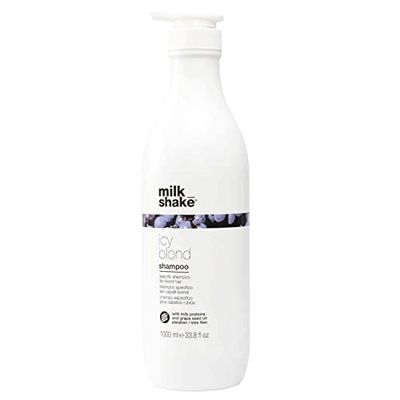 milk_shake icy blond shampoo sulfate-free toning shampoo with black pigment to cool brassy tones and enhance platinum blonde hair ideal for maintaining icy, ash-toned color 33.8 fl oz