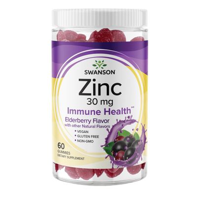 Swanson Zinc Gummies - All Natural Vitamin Supplement Promoting Antioxidant Activity Bodily Defense - Helps to Support Your Immune System A Healthy Body - (Elderberry, 60 Gummies)