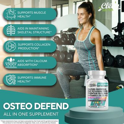 Clean Nutraceuticals Calcium Magnesium Zinc Supplement with Potassium, Copper, Strontium, Silica, Vitamin D3 K2, Boron, Vitamin B1 B12 Red Clover Herb Alfalfa Basil Pills for Men Women Osteo Defend