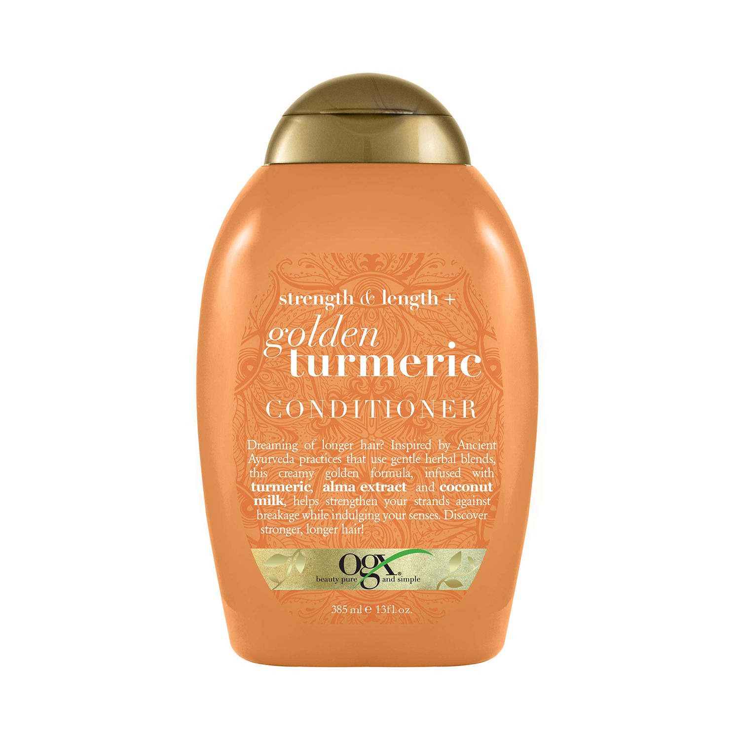 OGX Strength Length Golden Turmeric Conditioner with Milk to Soothe Scalp Nourish Hair, Ayurveda SulfateFree Surfactants for Stronger Longer Hair, Coconut, 13 Fl Oz