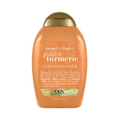OGX Strength Length Golden Turmeric Conditioner with Milk to Soothe Scalp Nourish Hair, Ayurveda SulfateFree Surfactants for Stronger Longer Hair, Coconut, 13 Fl Oz