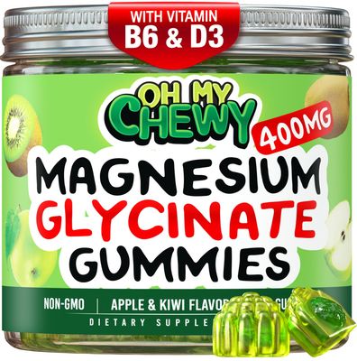 Center-Filled Magnesium Glycinate Gummies 400MG - High Absorption for Kids, Teens Adults - Supplement for Sleep, Calm Muscle Relaxation with B6 D3 - Gluten Free Vegan Friendly - 60 Count