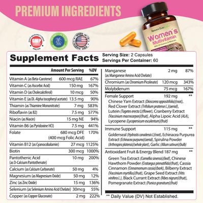 Best Multivitamin for Women Completely Women's Multivitamins Multiminerals with Over 20 Vitamins A, C, D, E, B12, Zinc More Vitamins for Women Energy, Focus Immune Health. 120 Capsules