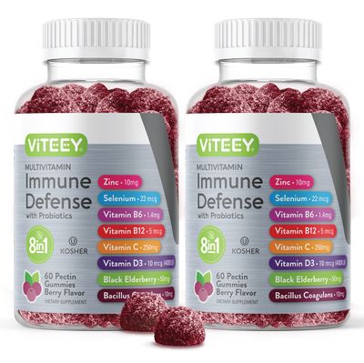 Multivitamin Gummies 8 in 1 Immune Support Supplement with Probiotics - Immune Boosters for Adults Teens - Vegetarian, Gelatin Free, GMO Free - Chewable Berry Flavored Pectin Immune Defense Gummy