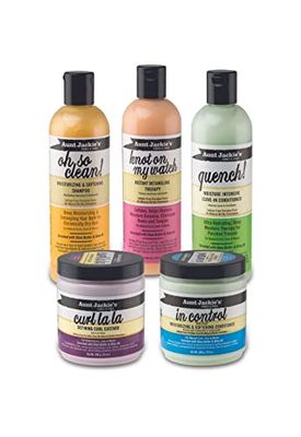 Aunt Jackie&#39;s Curls Coils Bundle, All 5 Products in Collection, Hydrate Define Hair, Combat Frizz Dryness, For all Hair Types and Textures Clear 12 Ounce