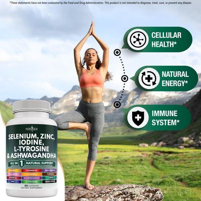 NEW AGE Selenium, Zinc, Iodine, L Tyrosine, Ashwagandha - Supplement for Women and Men with Bladderwrack, Turmeric, Silica Kelp, Schisandra - 120 Count