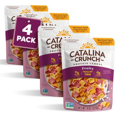 Catalina Crunch Protein Cereal Sugar Free Breakfast Cereal with 11g of Protein Gluten Free, Keto Friendly Fruity - 8 oz. Bag (Pack of 4) - Packaging May Vary